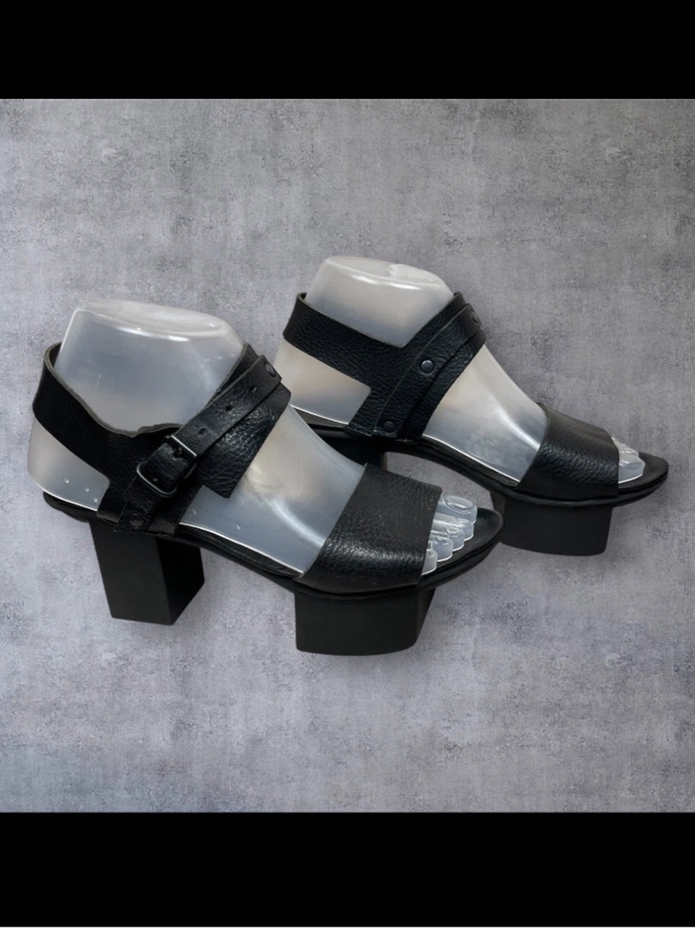 Trippen Black Block Heel Sandals with Buckle Strap worn once